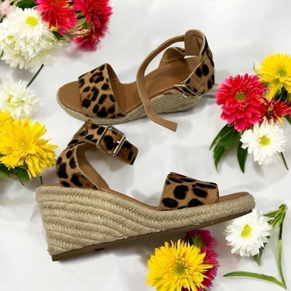 J. Crew Calf Hair Espadrille Wedge Sandals Shoes Leopard Print size 7.5 - Picture 10 of 12